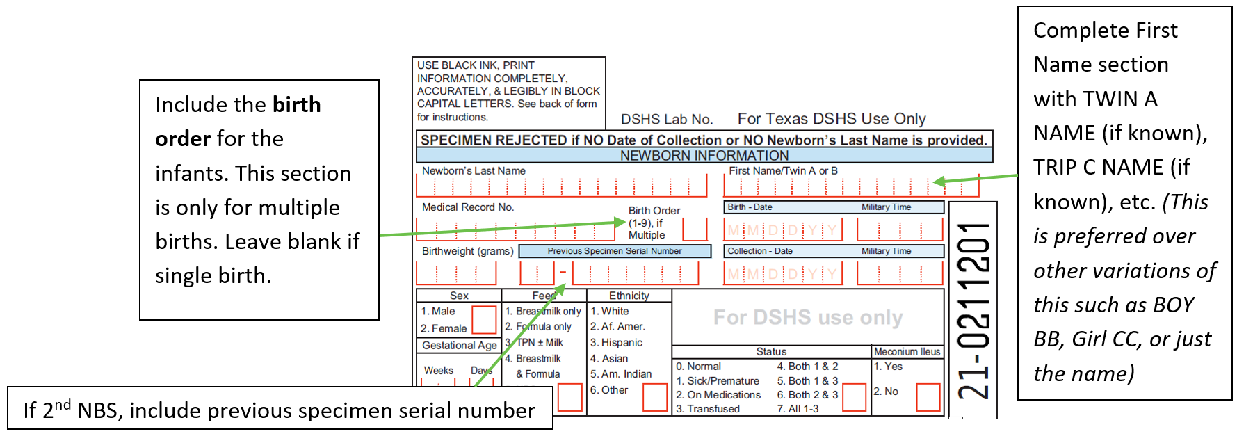 NBS Specimen Collection Special Circumstances Texas DSHS